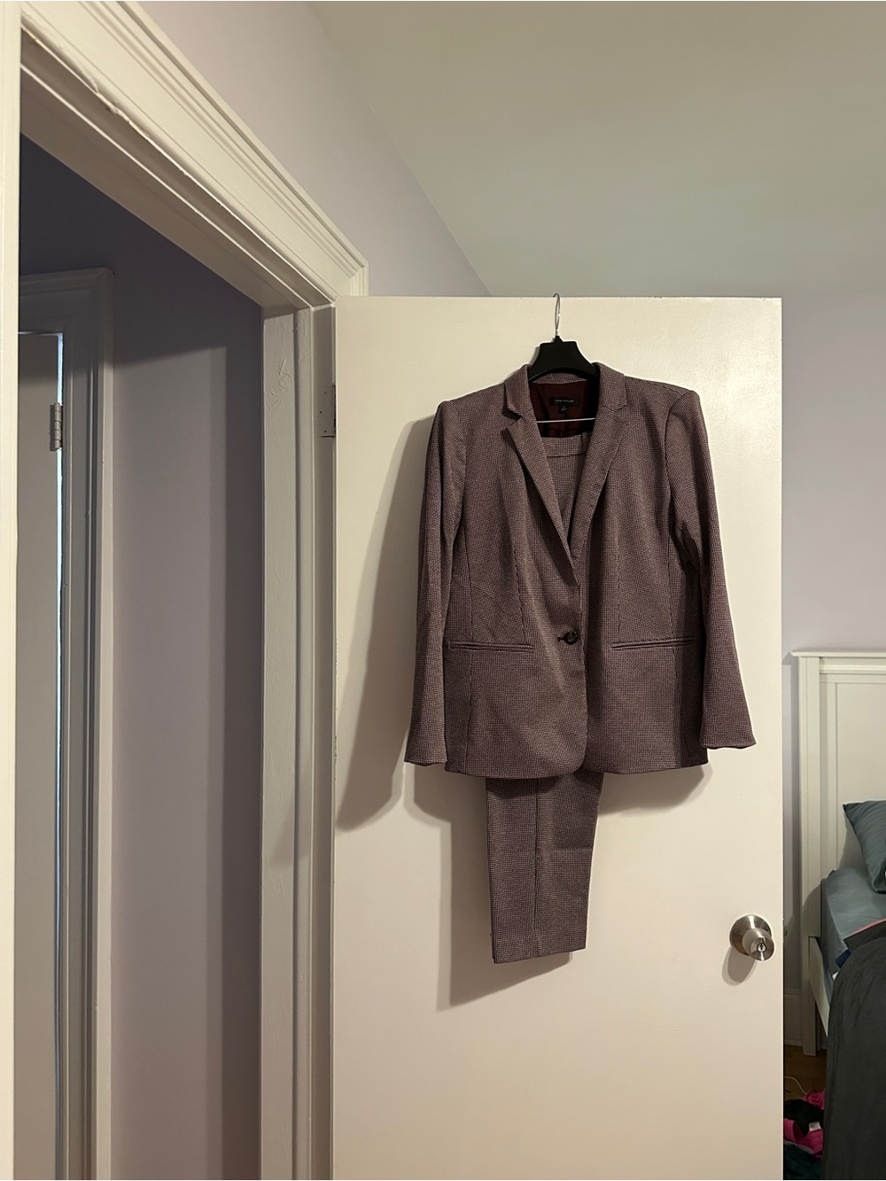 Ann Taylor Burgundy Checked Suit Blazer